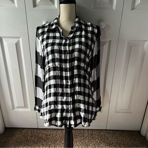 Lucky Brand Black and White Plaid Collared Button Down Shirt Size Medium